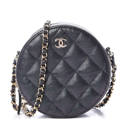Chanel Iridescent Caviar Quilted Round Clutch With Chain Black 1 of 10