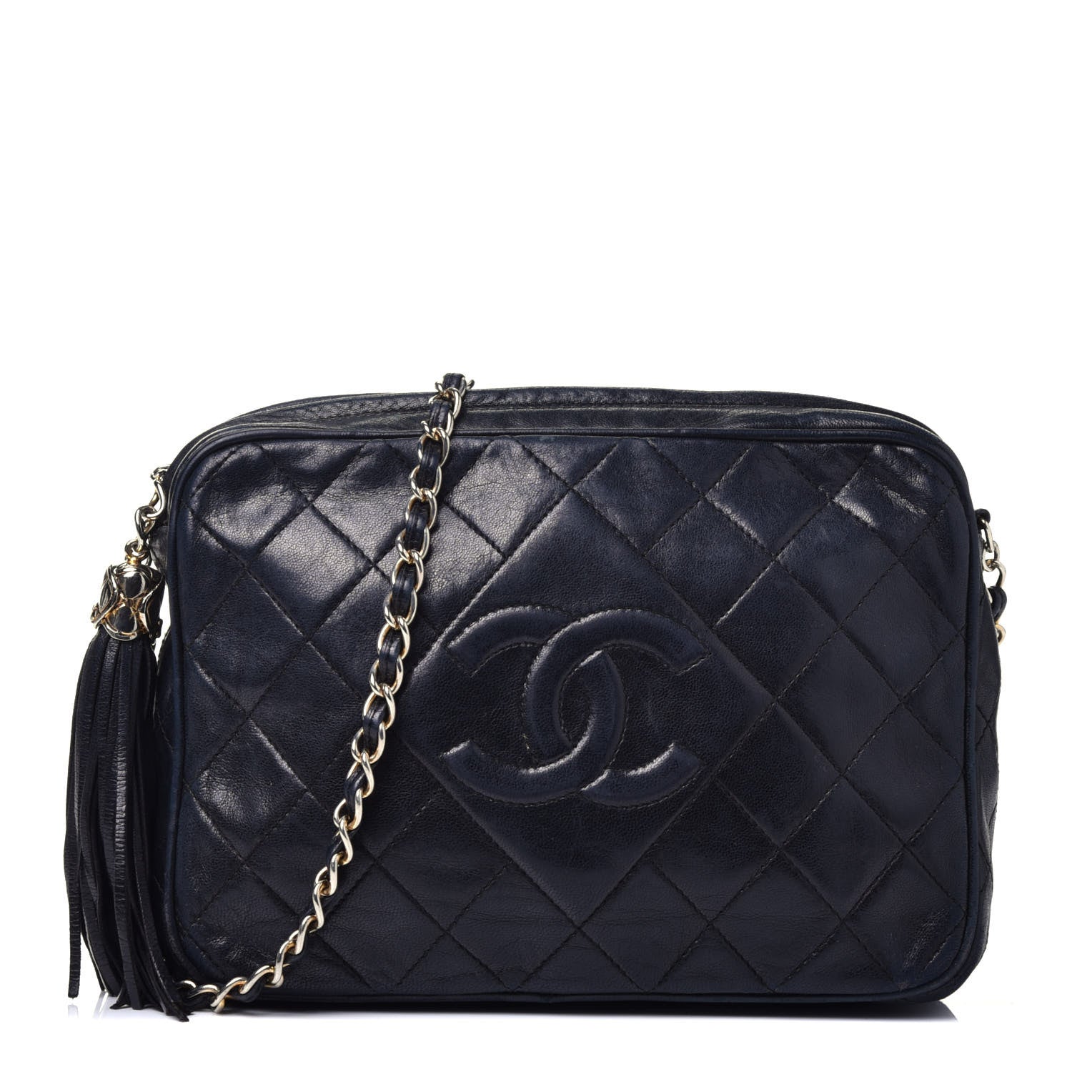Chanel Lambskin Quilted CC Tassel Camera Case Navy 1 of 8