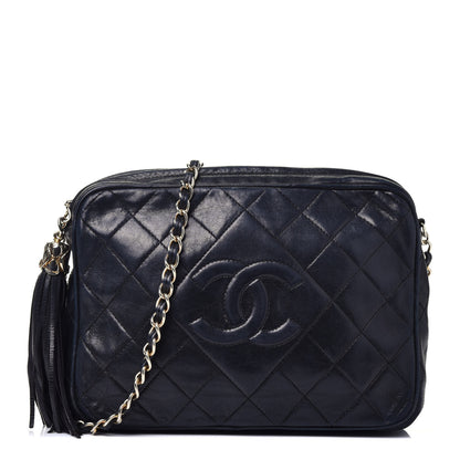 Chanel Lambskin Quilted CC Tassel Camera Case Navy 1 of 8