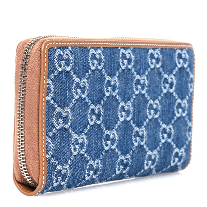 Gucci New Denim GG Monogram  Zip Around Continental Wallet  Blue Tea Cuir 3 of 7