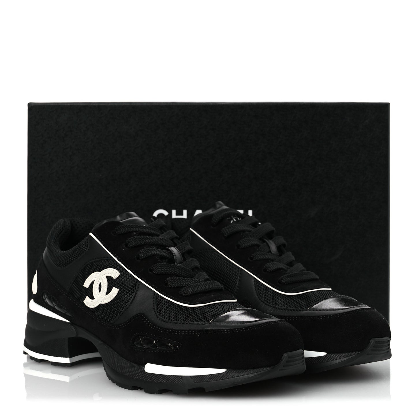 Mixed Fibers Suede Shiny Calfskin Womens CC Sneakers 40.5 Black