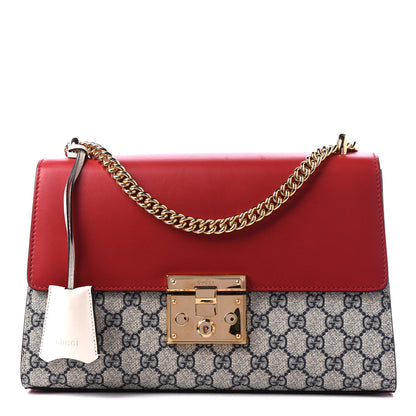 Gucci GG Supreme Monogram Moon Calfskin Medium Padlock Shoulder Bag Beige Blue Hibiscus Red Mystic White 1 of 10