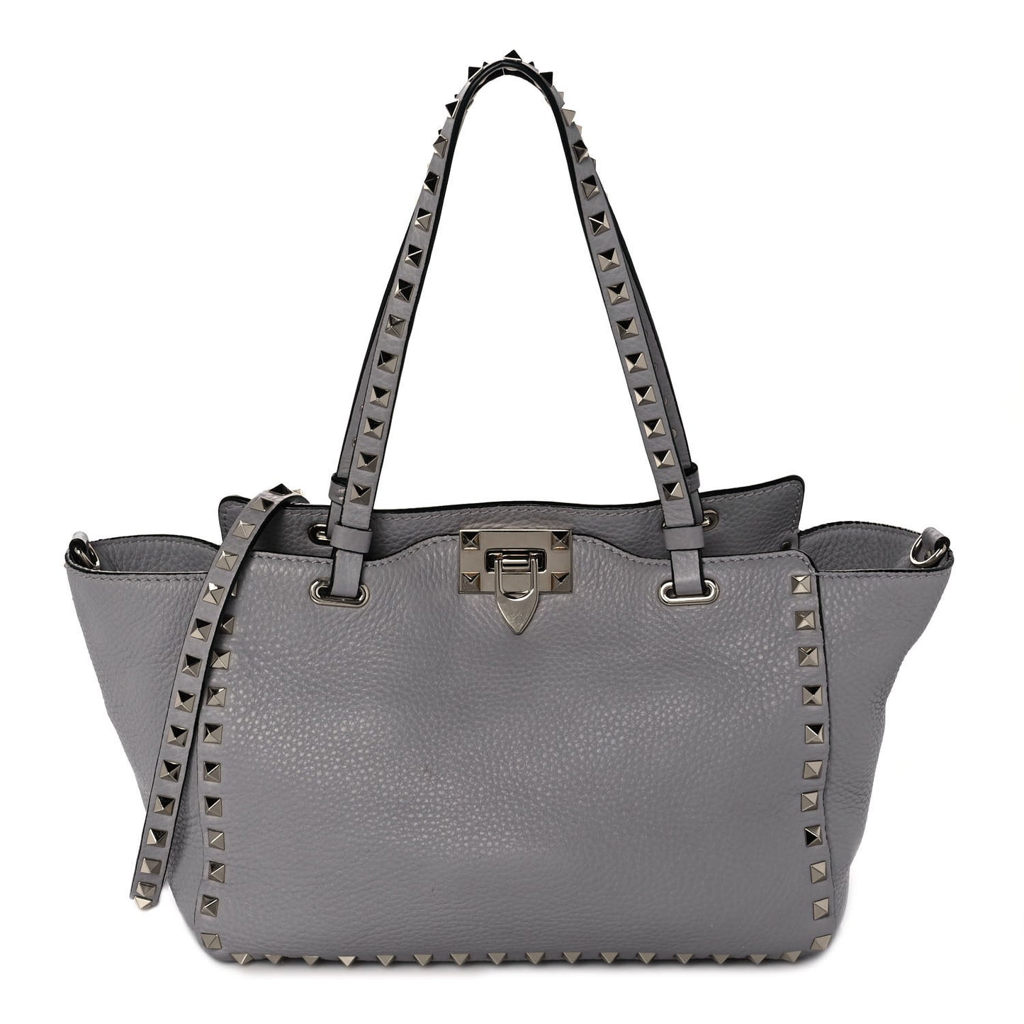 Grained Calfskin Small Rockstud Tote Light Stone