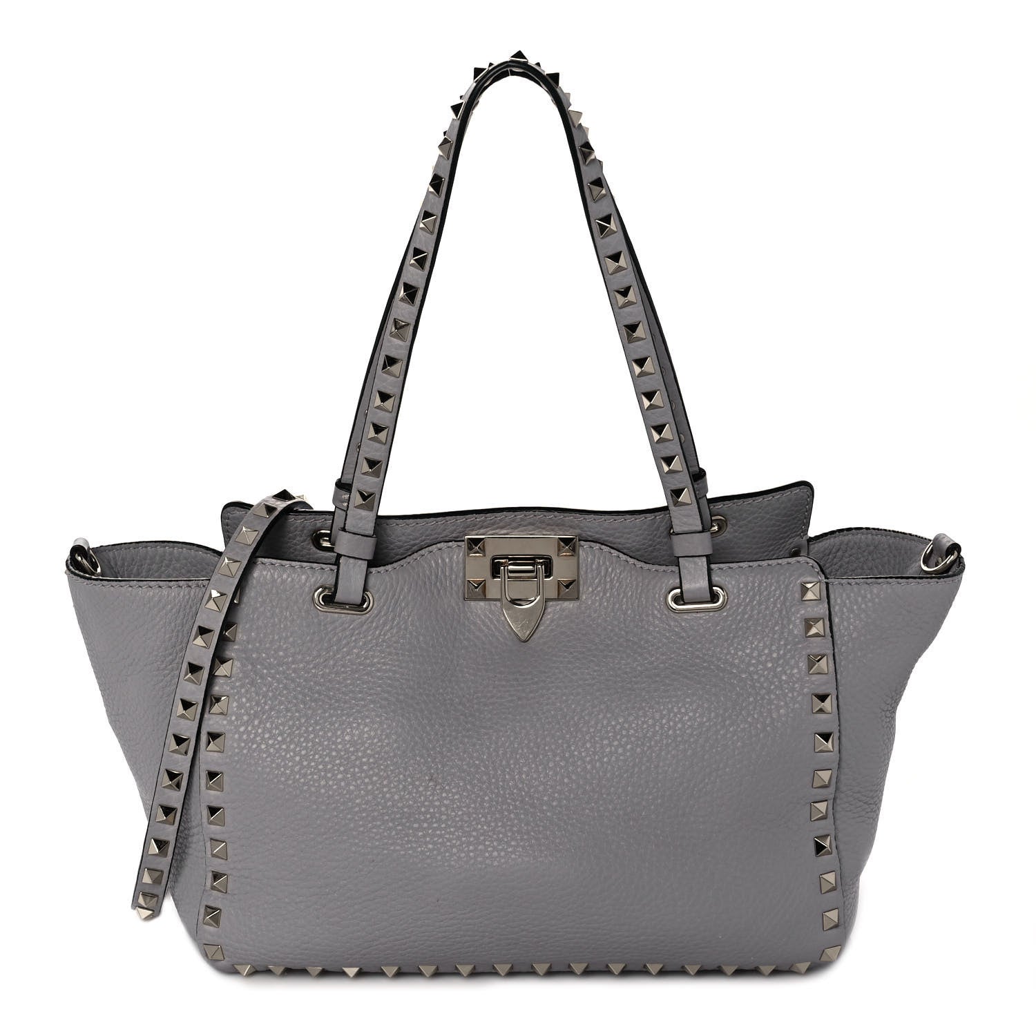 Valentino Garavani Grained Calfskin Small Rockstud Tote Light Stone 1 of 8