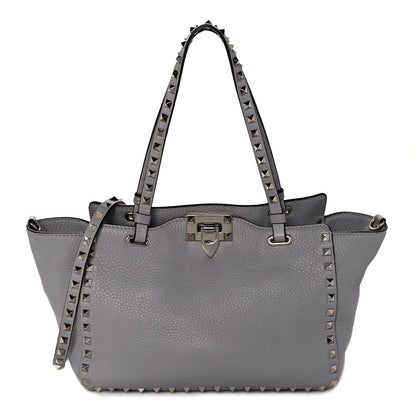 Valentino Garavani Grained Calfskin Small Rockstud Tote Light Stone 1 of 8