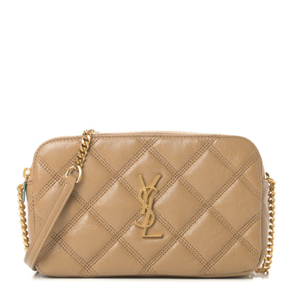 Saint Laurent Grained Lambskin Quilted Mini Becky Double Zip Bag Natural Tan 1 of 12