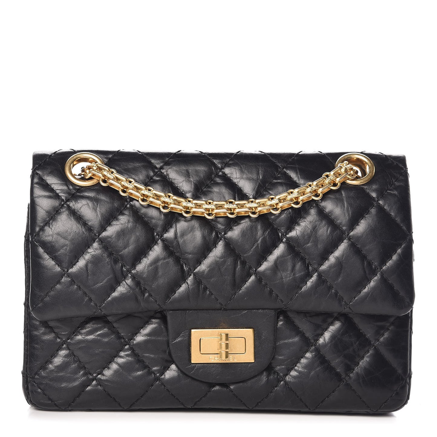 Aged Calfskin Quilted 50th Anniversary 2.55 Reissue 224 Flap Black