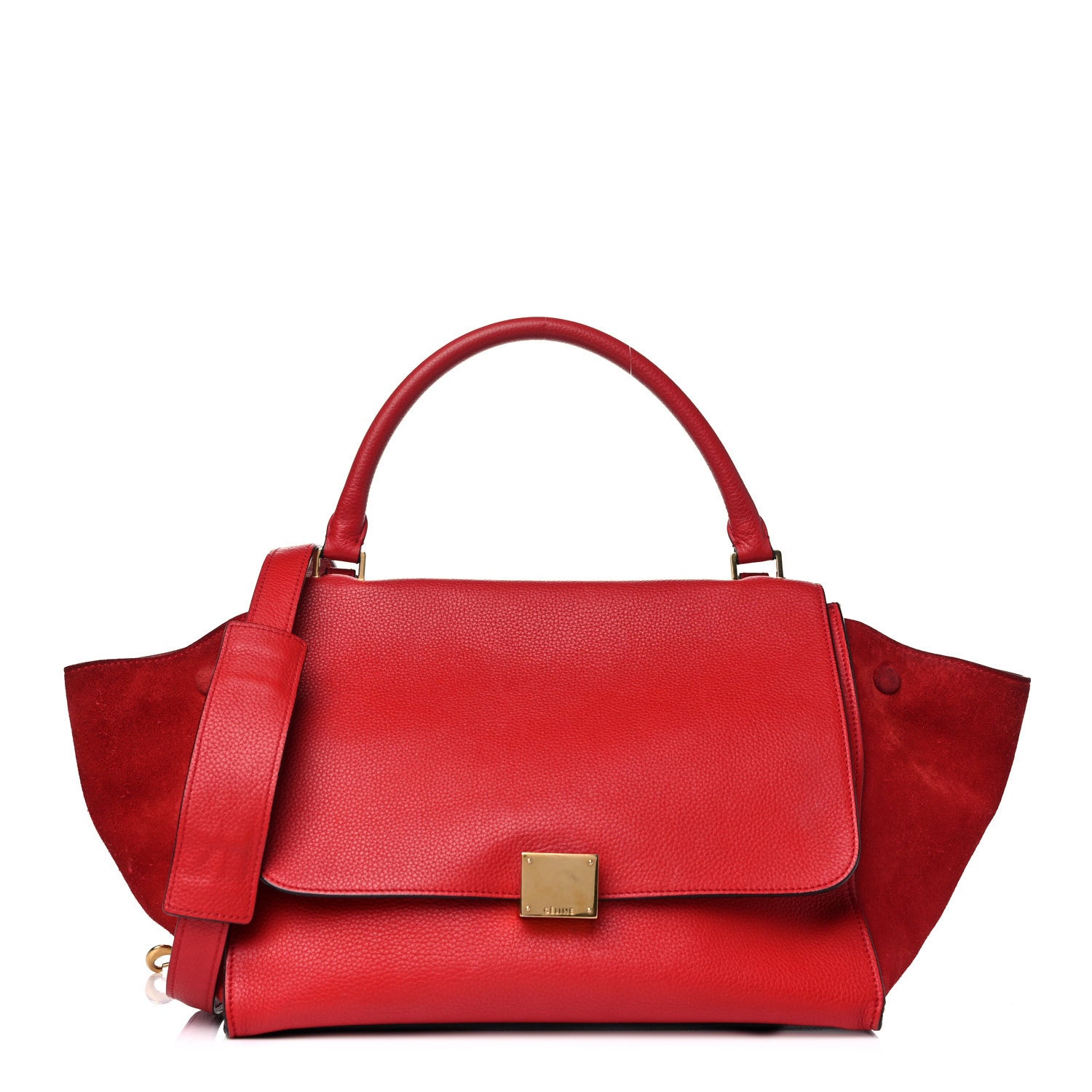 Celine Drummed Calfskin Suede Medium Trapeze Coquelicot 1 of 23