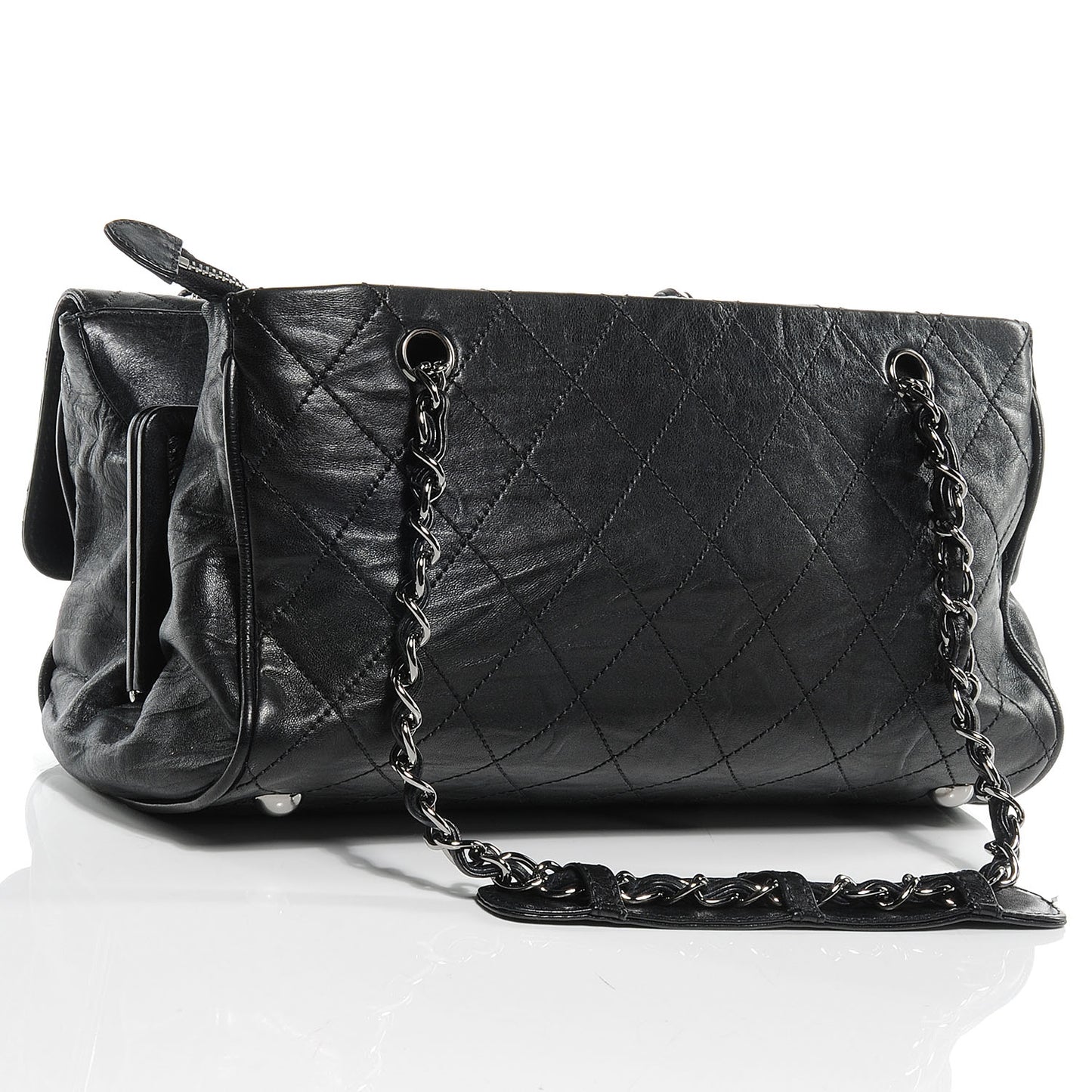 Leather Quilted Ritz Flap Bag Black