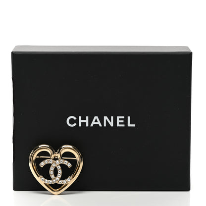 Chanel Metal Crystal CC Logo Heart Brooch Gold 5 of 5