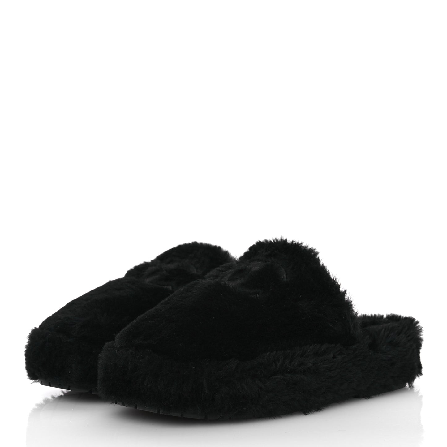 Shearling CC Flat Mules 41 Black