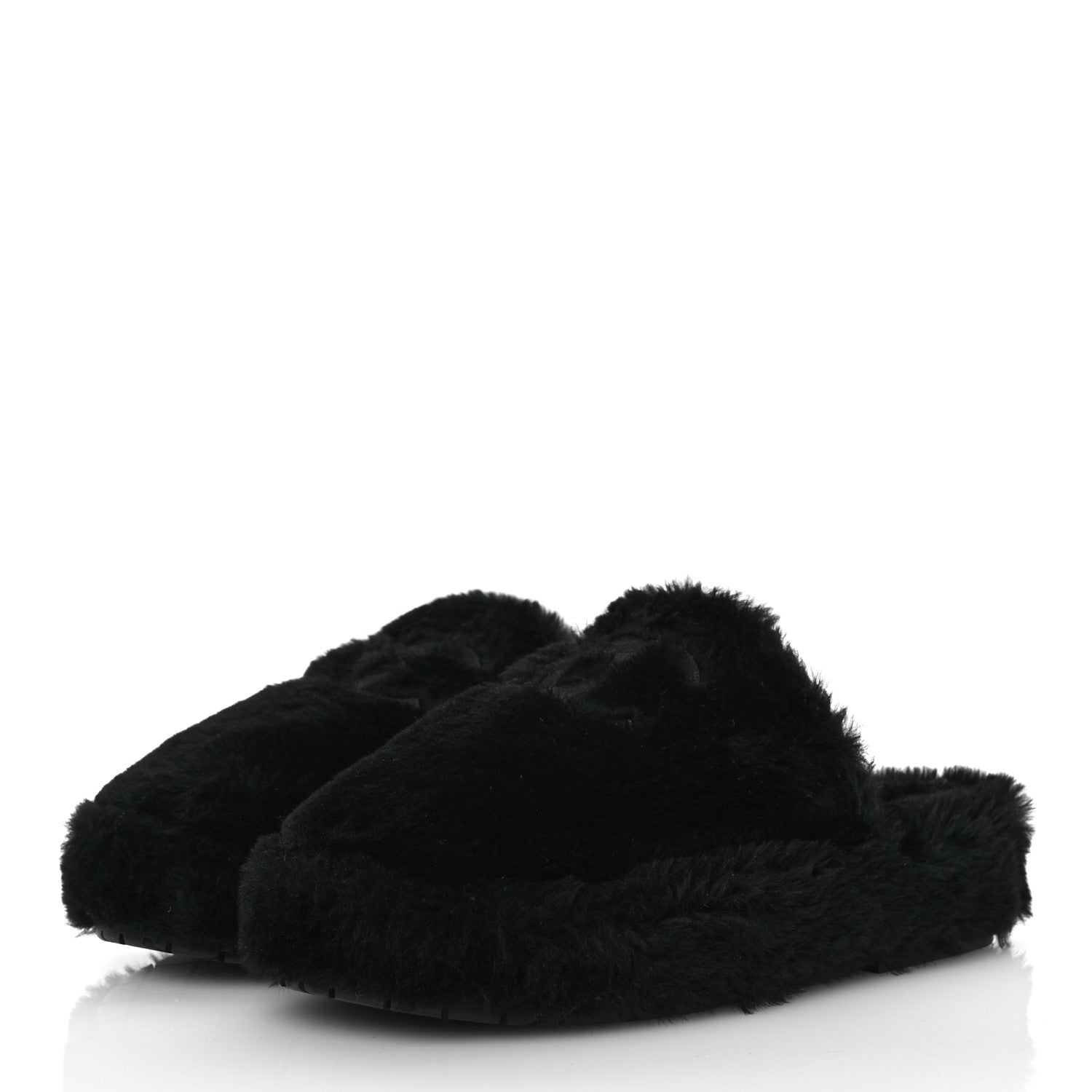 Chanel Shearling CC Flat Mules 41 Black 4 of 17
