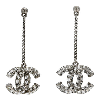 Chanel Baguette Crystal CC Drop Earrings Silver 1 of 5