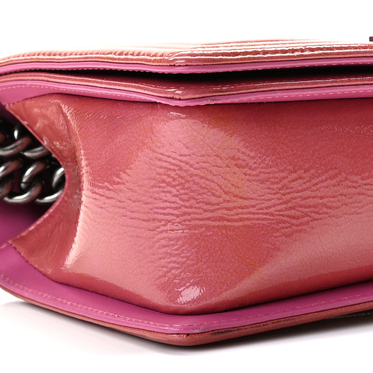 Distressed Patent Quilted Medium Boy Flap Pink