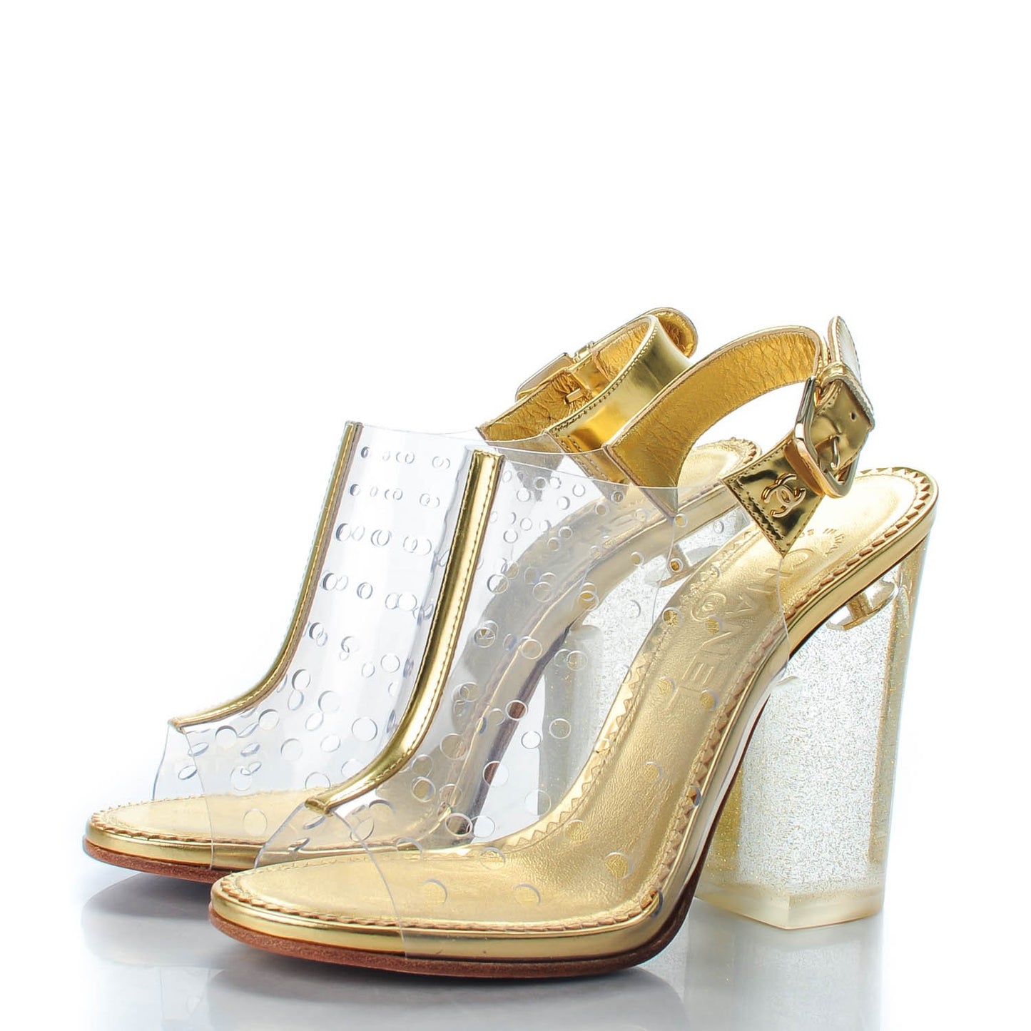 Metallic Calfskin PVC Peep Toe Heels 35.5 Gold