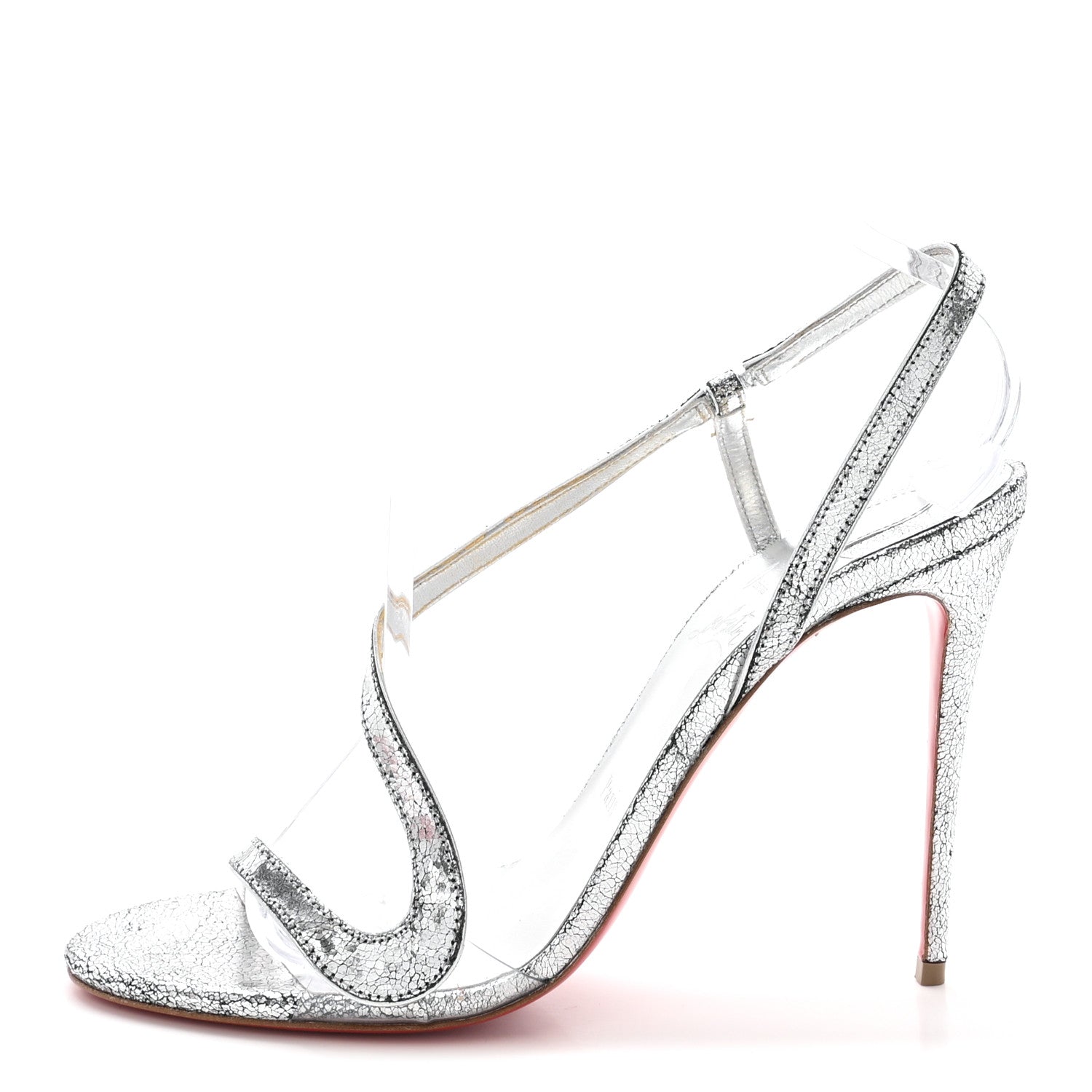 Christian Louboutin Laminato Manoir PVC Rosalie 100 Sandals 39.5 Silver 1 of 9