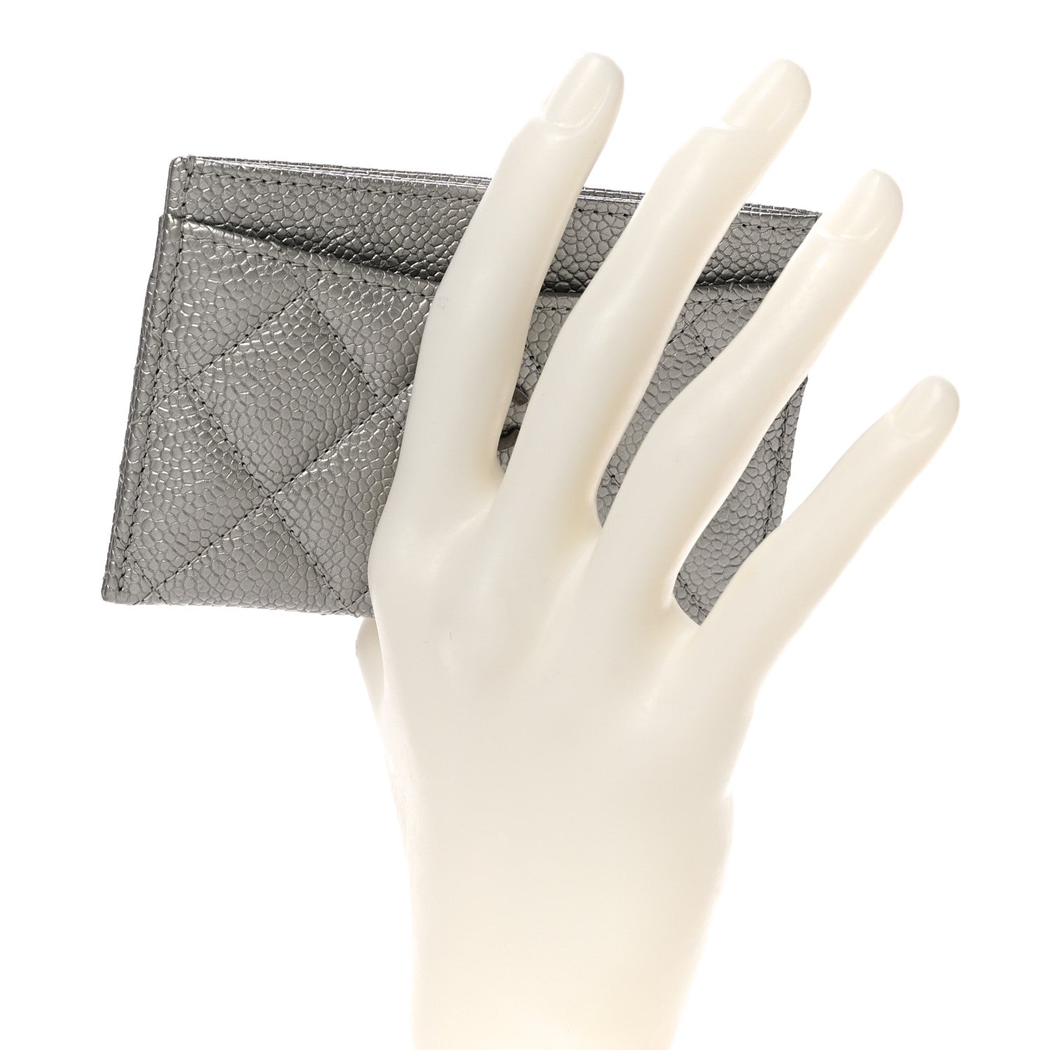 Chanel Metallic Caviar Quilted Card Holder Silver 2 of 11