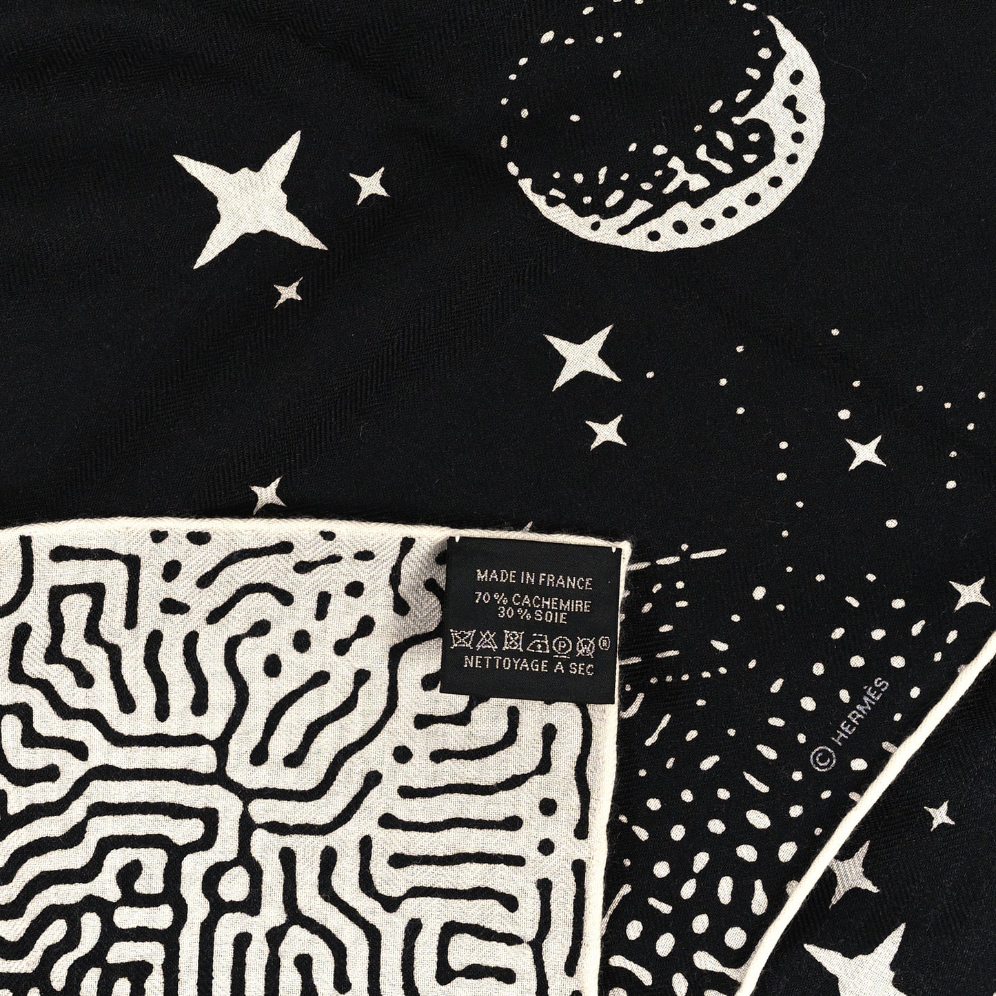 Silk Cashmere Clair De Lune Shawl 140 Black White