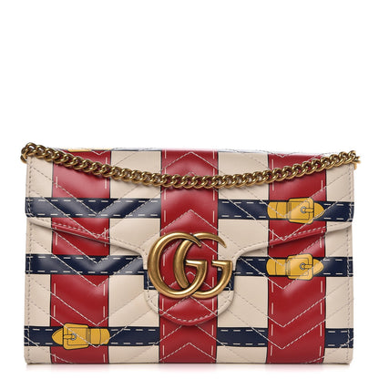 Gucci Calfskin Matelasse Trompe L'Oeil Print Mini GG Marmont Chain Wallet White 1 of 8