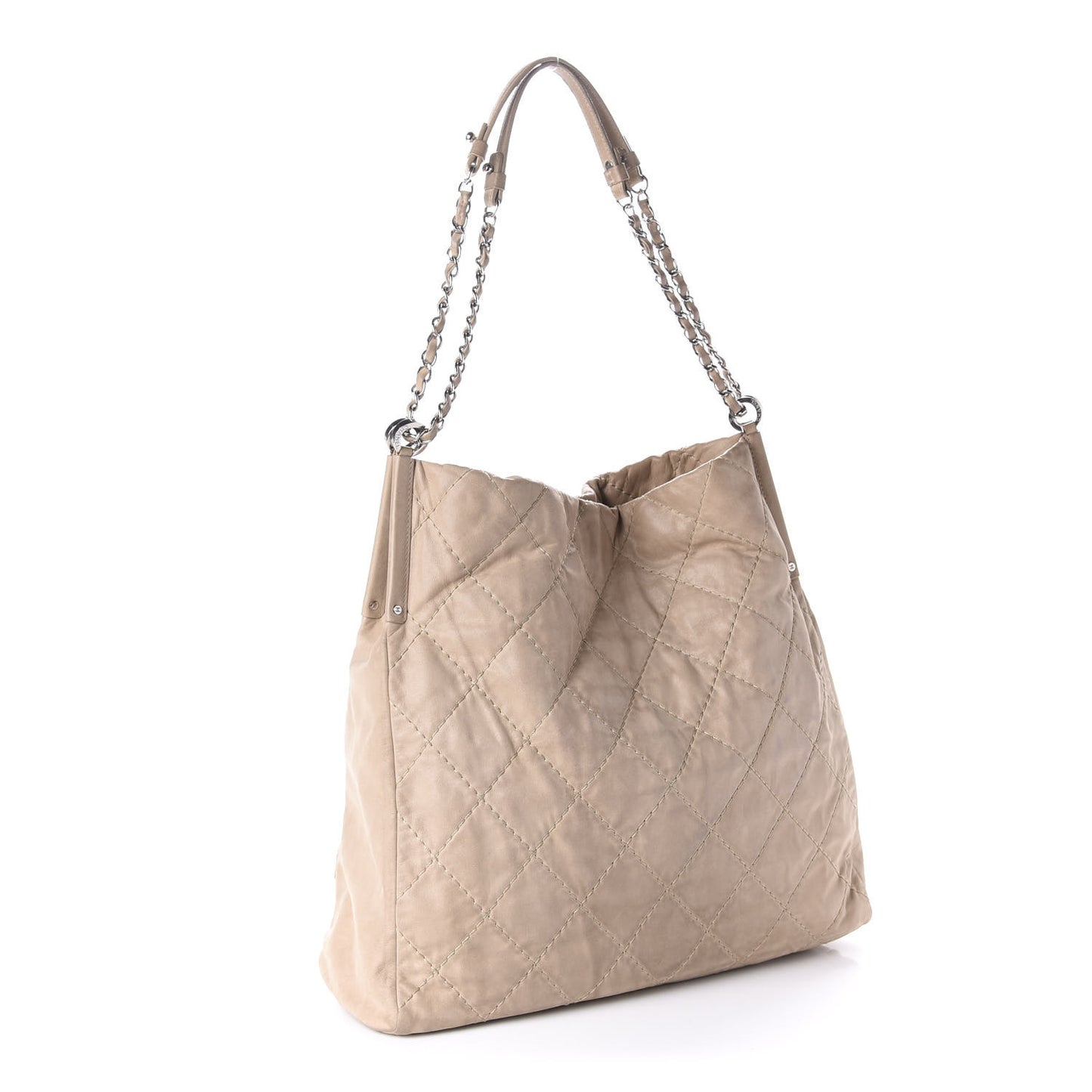 Iridescent Calfskin Large Sea Hit North South Tote Beige