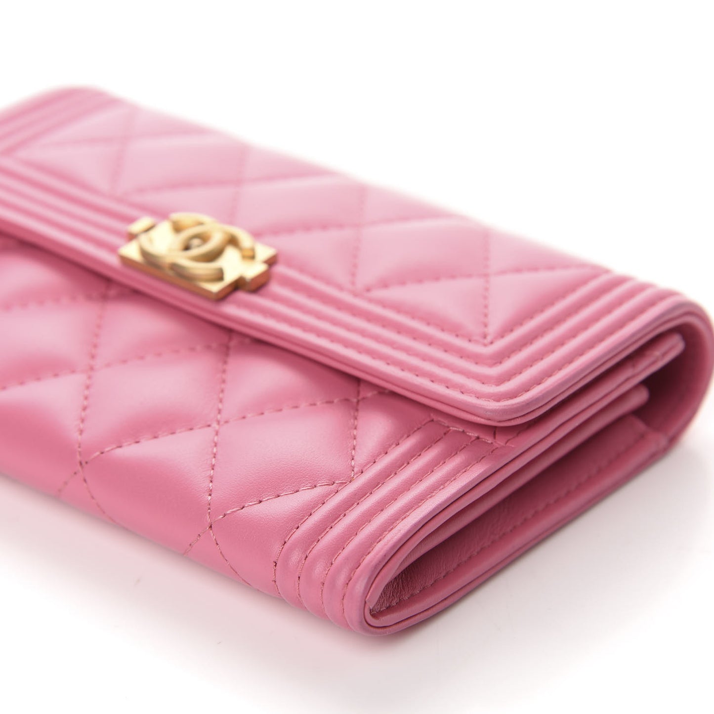 Lambskin Quilted Medium Boy Flap Wallet Pink