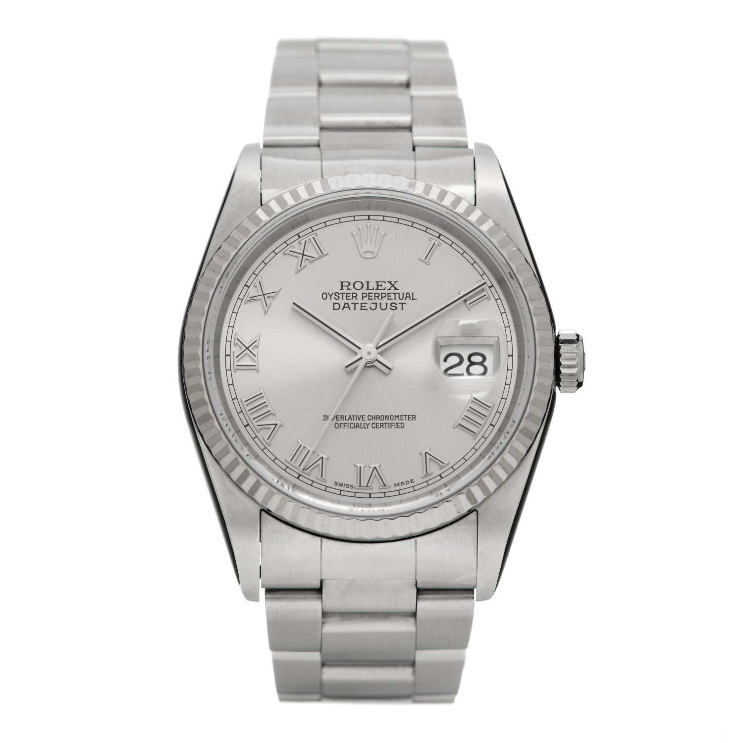 Rolex Stainless Steel 18K White Gold 36mm Oyster Perpetual Datejust Watch Silver Roman 16234 1 of 4