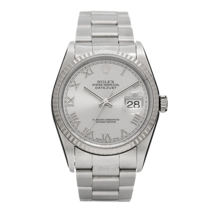 Rolex Stainless Steel 18K White Gold 36mm Oyster Perpetual Datejust Watch Silver Roman 16234 1 of 4