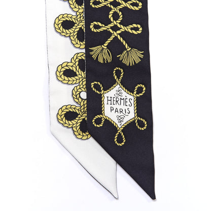 Hermes Silk Galons Et Brandebourg Twilly Black Gold White 2 of 4