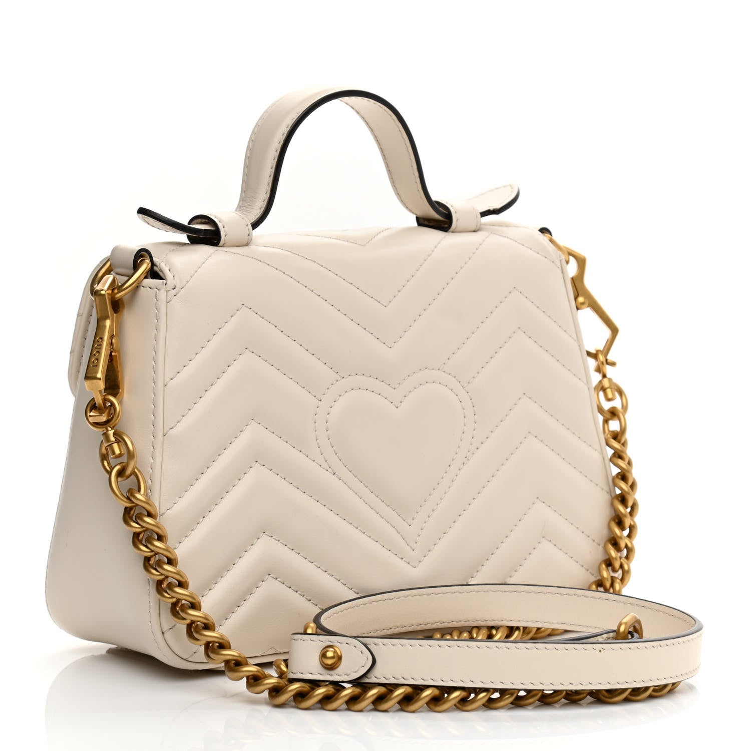 Gucci Calfskin Matelasse Mini GG Marmont Top Handle Shoulder Bag White 3 of 11