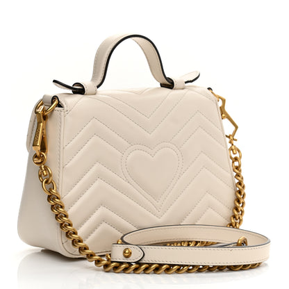 Gucci Calfskin Matelasse Mini GG Marmont Top Handle Shoulder Bag White 3 of 11