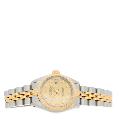 Rolex Stainless Steel 18K Yellow Gold Diamond 26mm Oyster Perpetual Datejust Watch Champagne 69173 2 of 4
