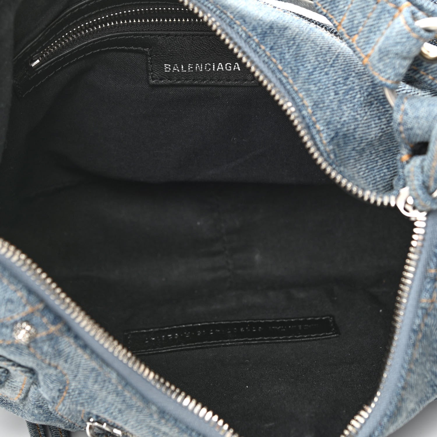 Balenciaga Washed Frayed Denim Crystal Small Le Cagole Shoulder Bag Blue 5 of 13