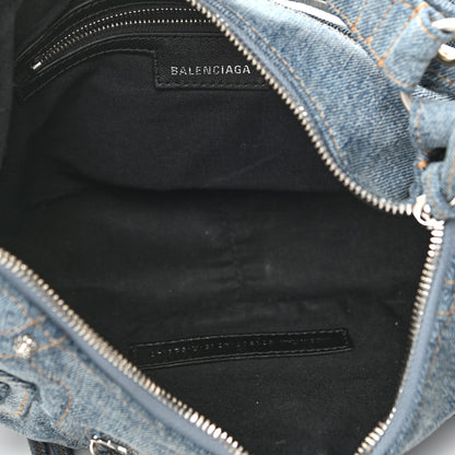 Balenciaga Washed Frayed Denim Crystal Small Le Cagole Shoulder Bag Blue 5 of 13