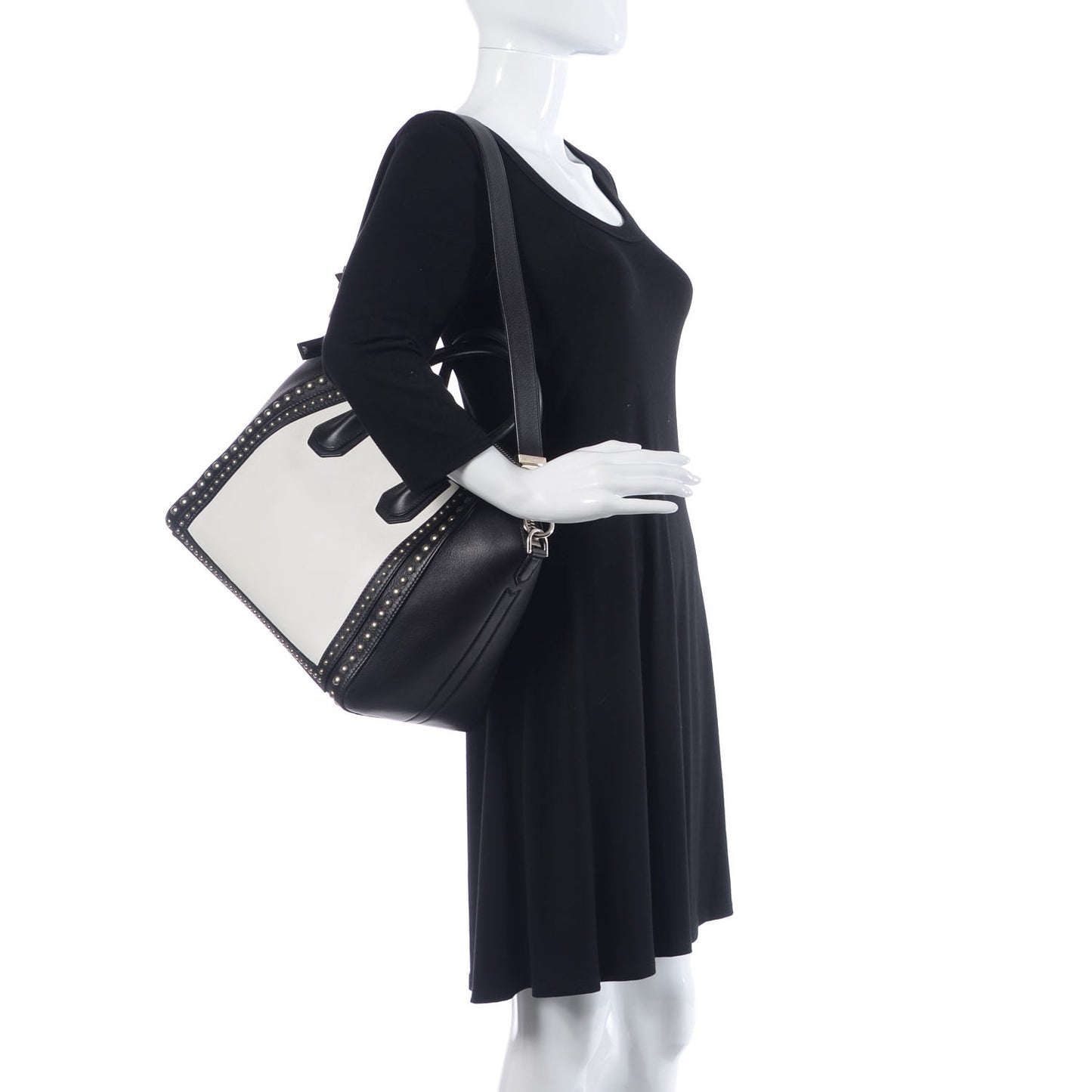 Calfskin Medium Studded Bi-Color Antigona Black White