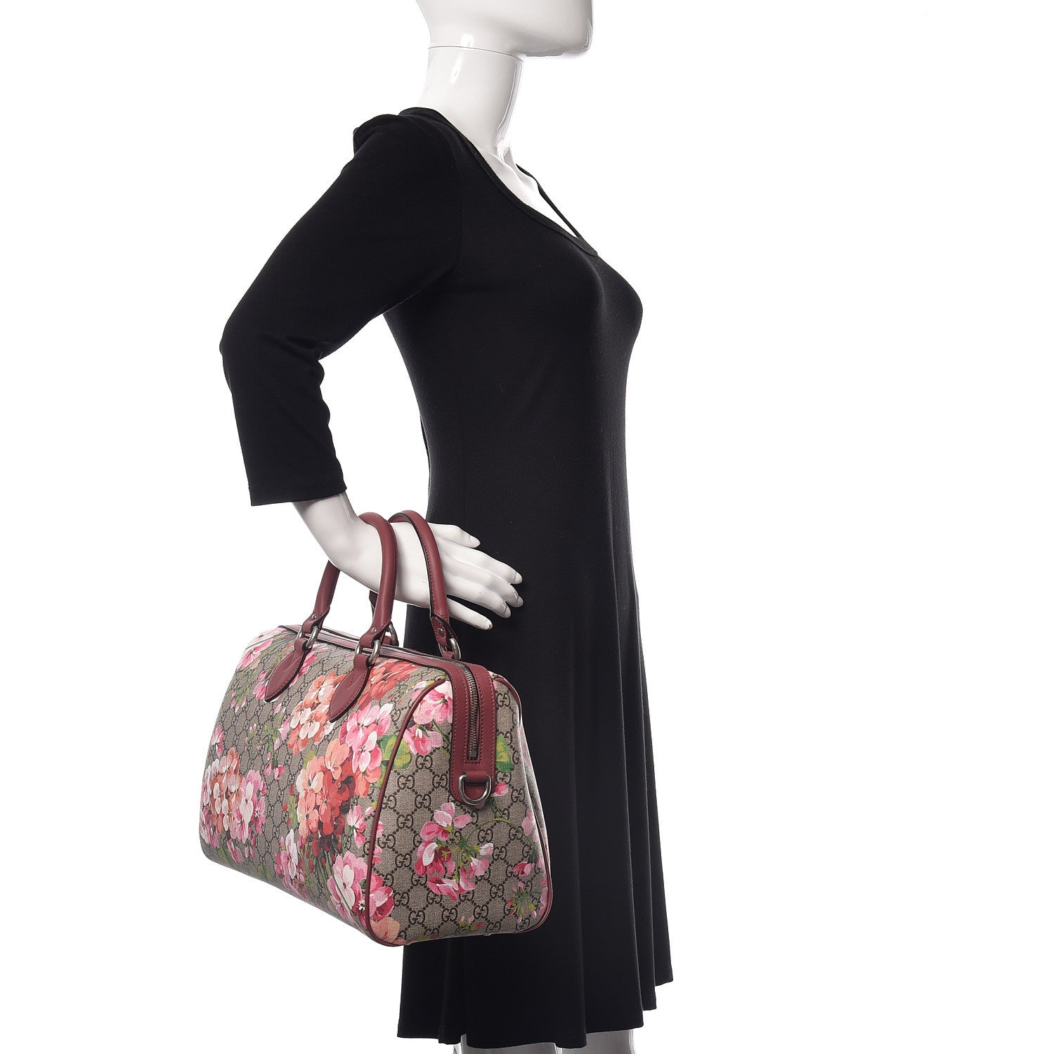 Gucci GG Supreme Monogram Blooms Medium Boston Beige Multicolor Dry Rose 3 of 10