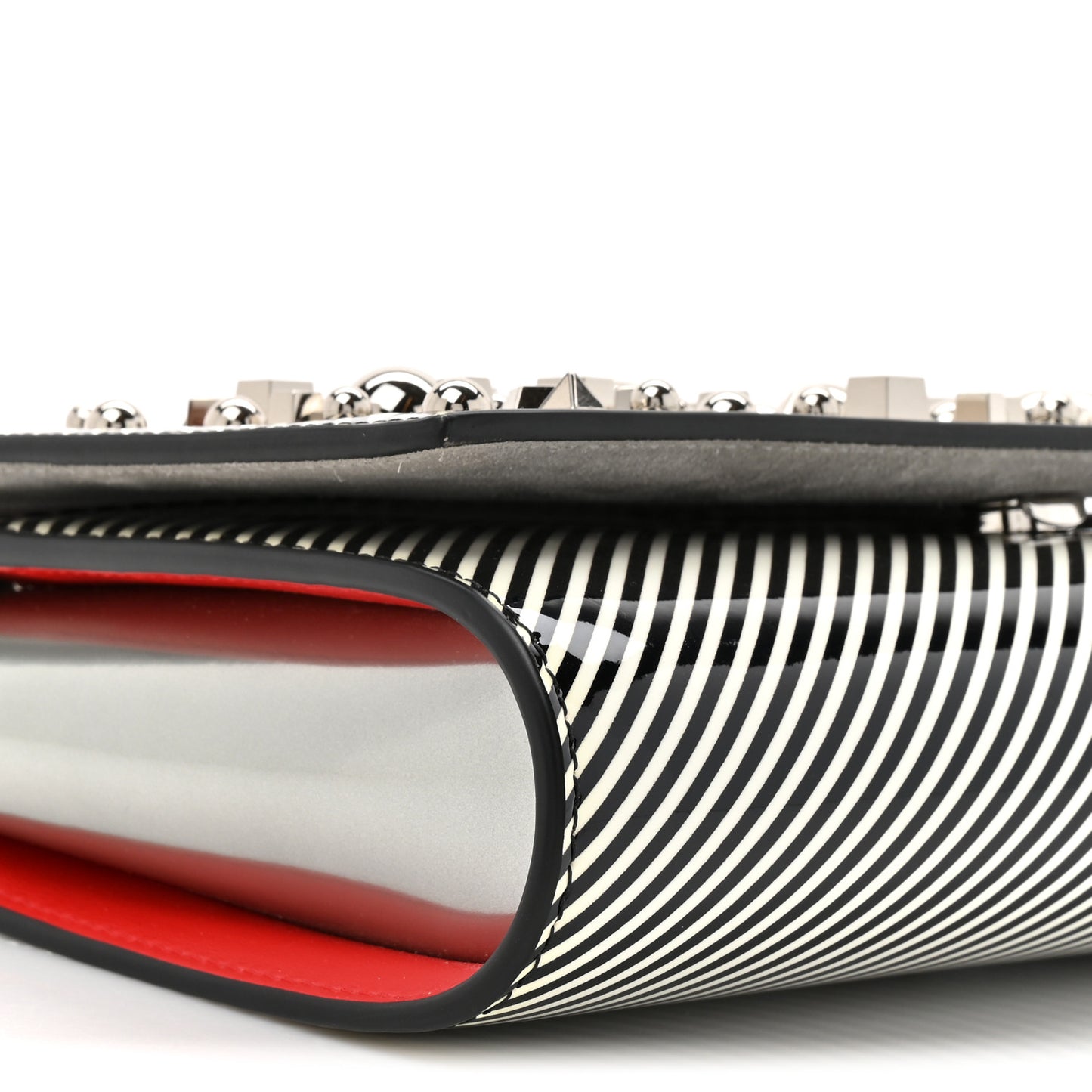 Patent Striped Spikes Paloma Clutch Black White Silver