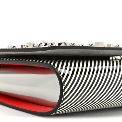 Christian Louboutin Patent Striped Spikes Paloma Clutch Black White Silver 9 of 10