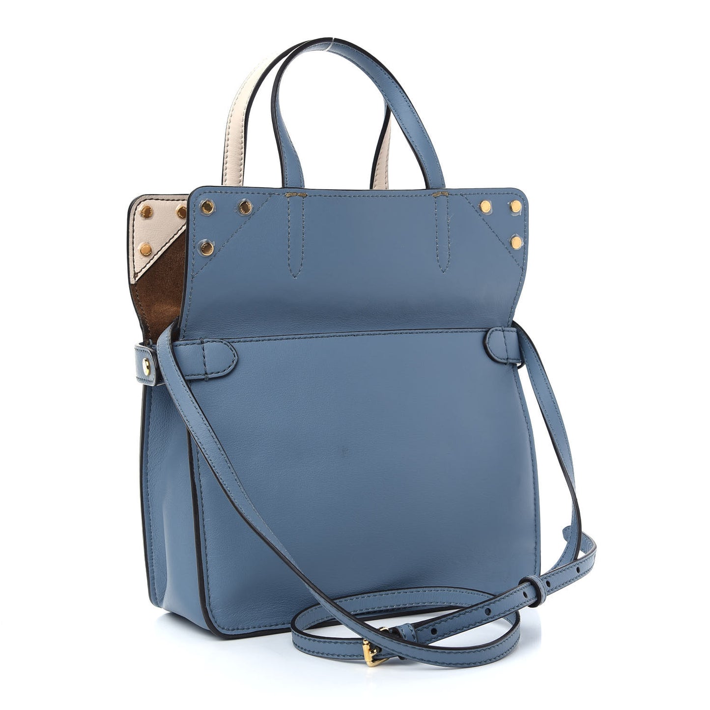 Vitello Grace Suede Small Flip Tote Azzurro Merlino Marrone Camelia