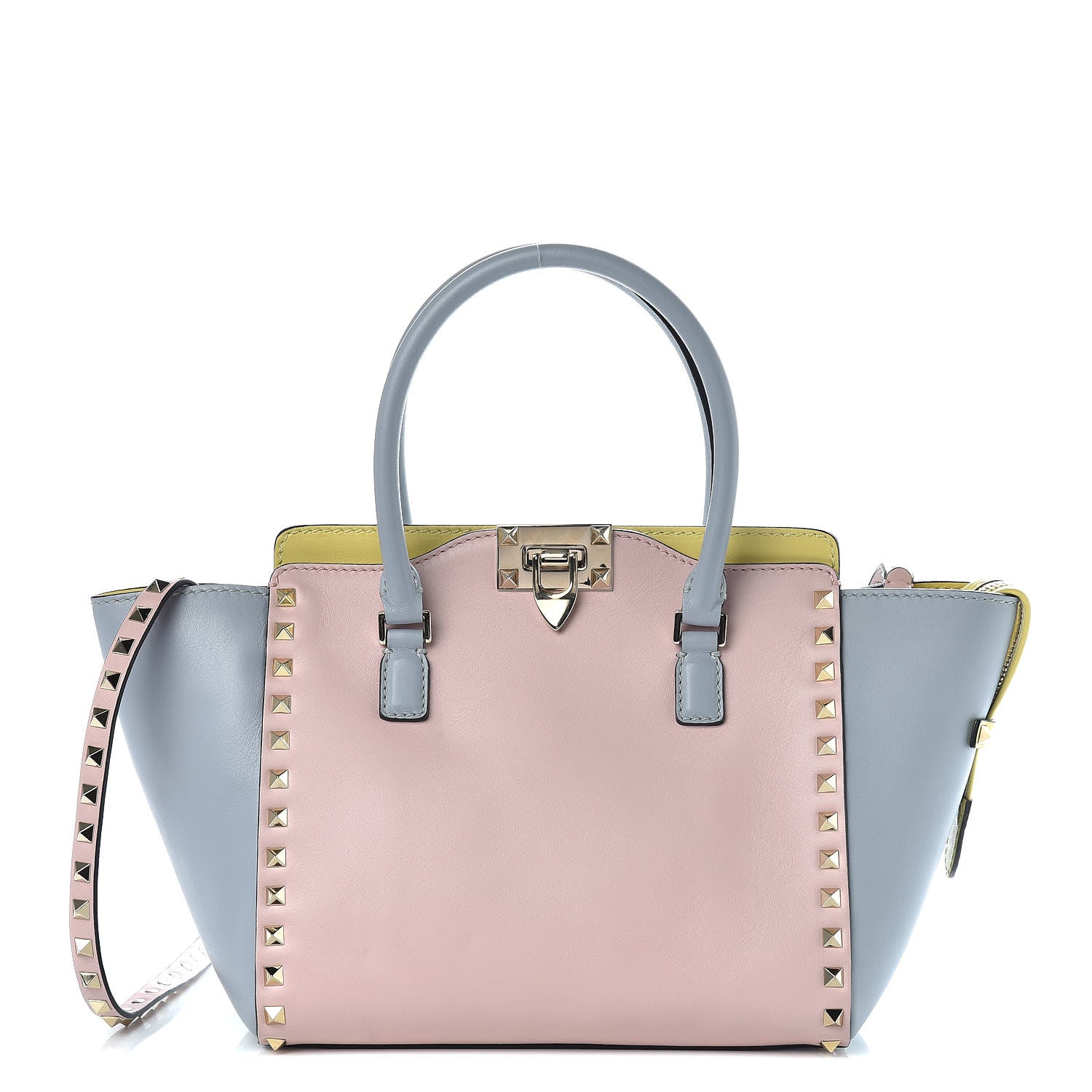 Valentino Garavani Calfskin Watercolor Small Rockstud Double Handle Tote Rose Green Yellow Sky 1 of 10