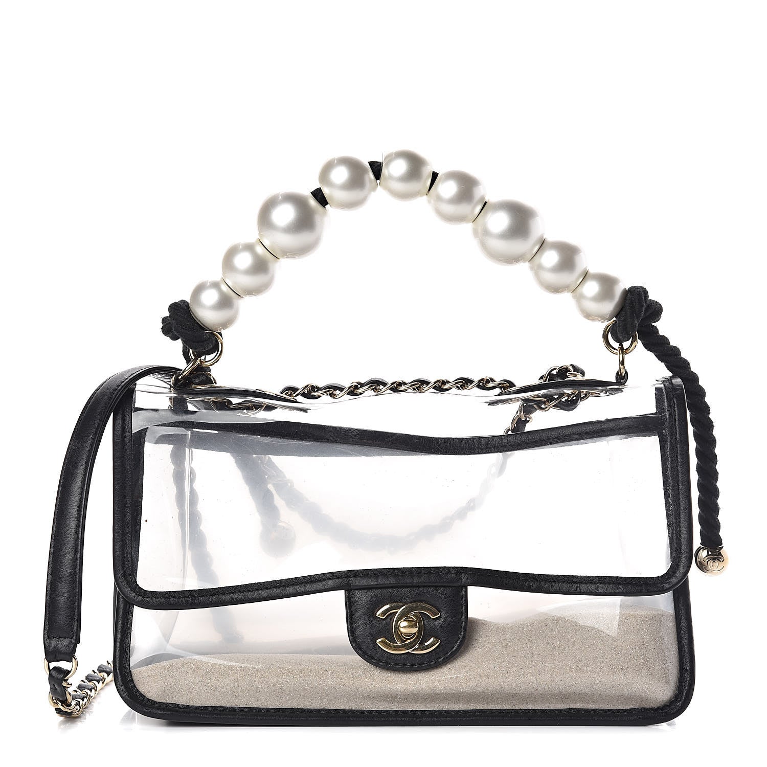 Chanel Lambskin PVC Sand By The Sea Flap With Pearl Strap Black 1 of 10