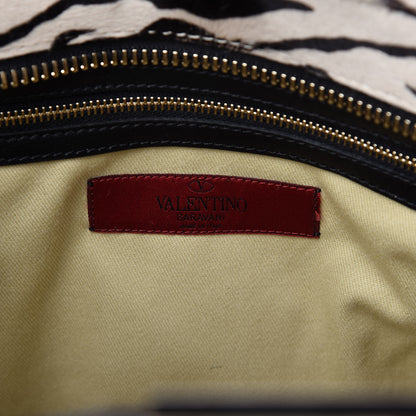 Valentino Garavani Pony Hair Zebra Rockstud Double Handle Tote Black Ivory 8 of 15