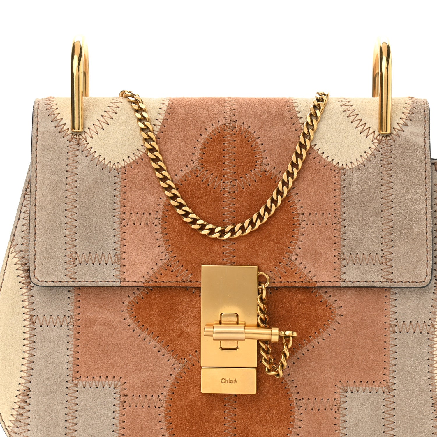 Chloe Suede Calfskin Patchwork Drew Shoulder Bag Motty Grey 7 of 9
