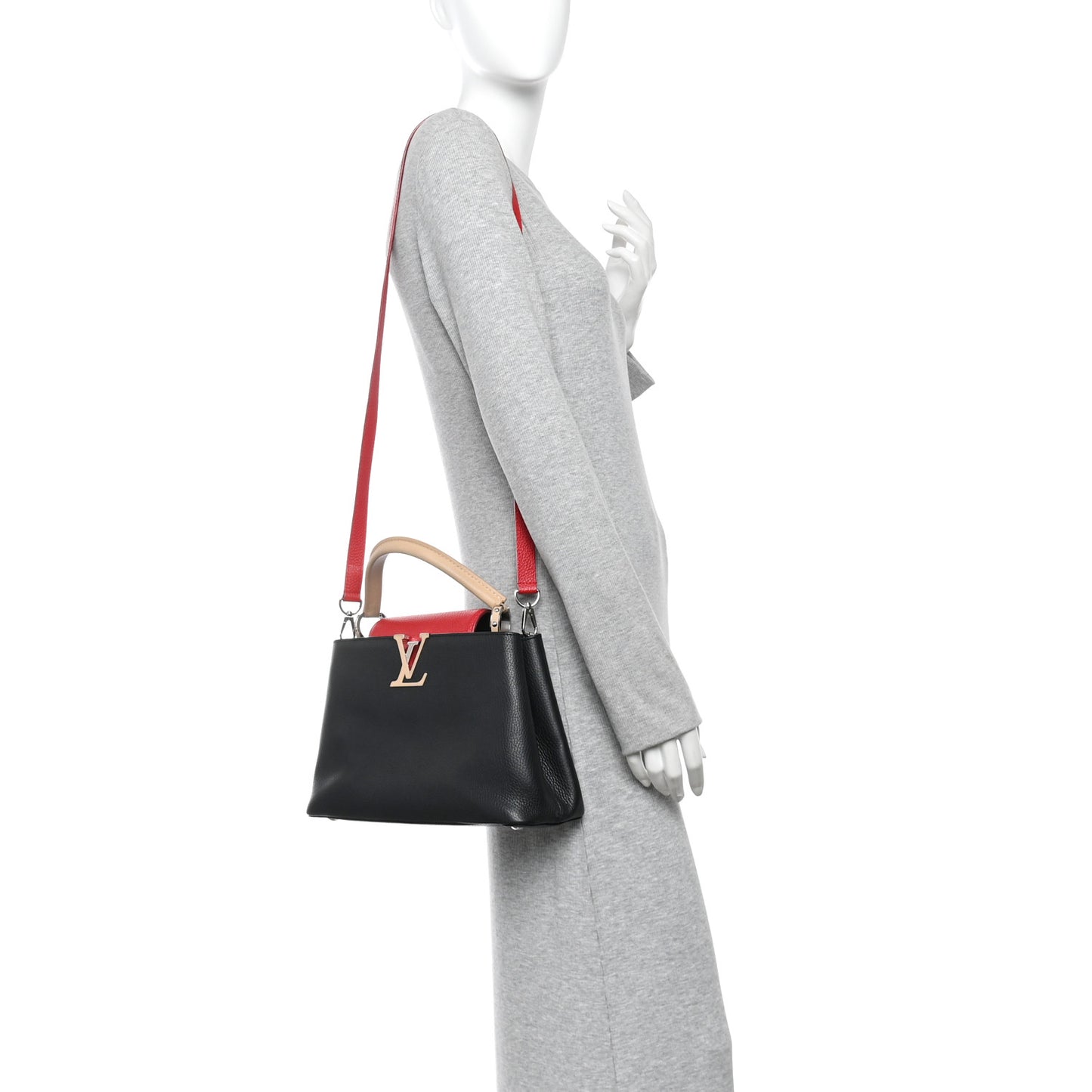 Taurillon Capucines MM Black Beige Red