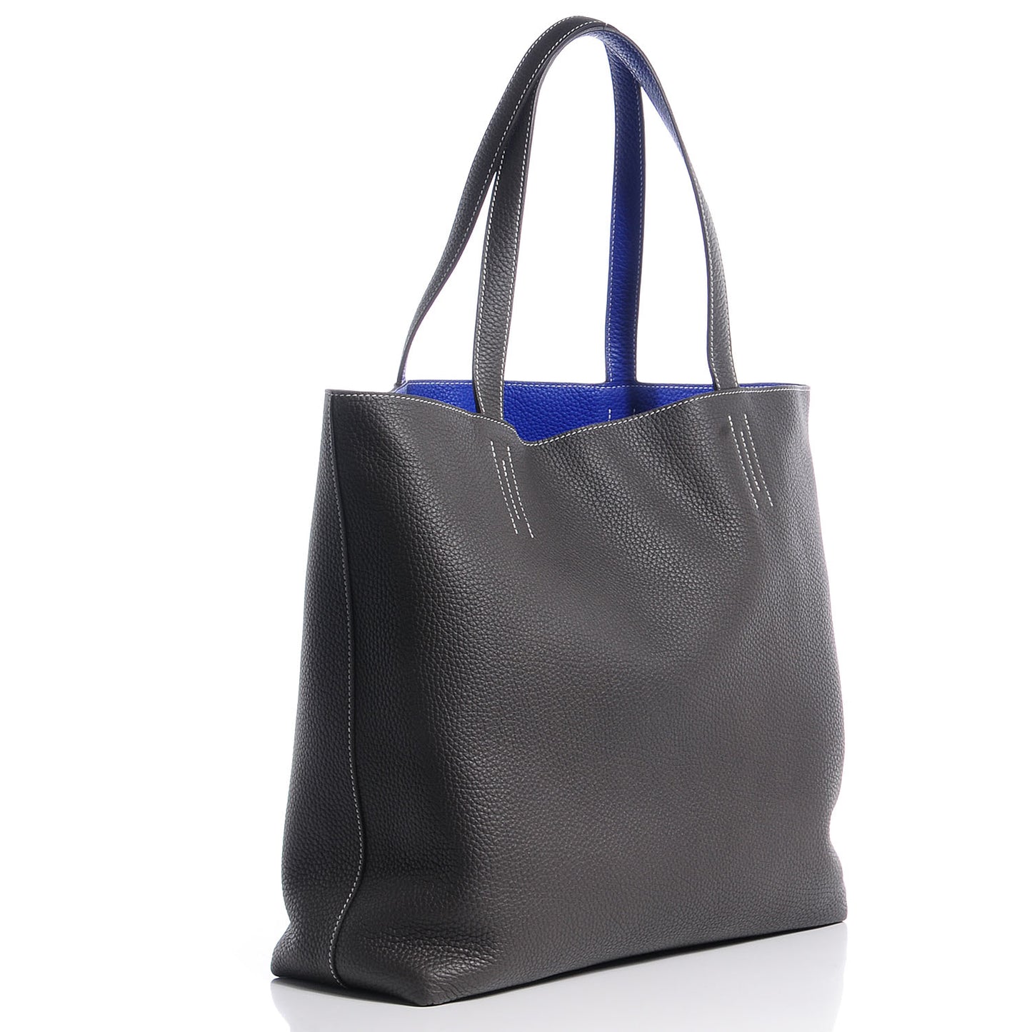 Taurillon Clemence Double Sens 45 Reversible Tote Graphite Bleu Electrique