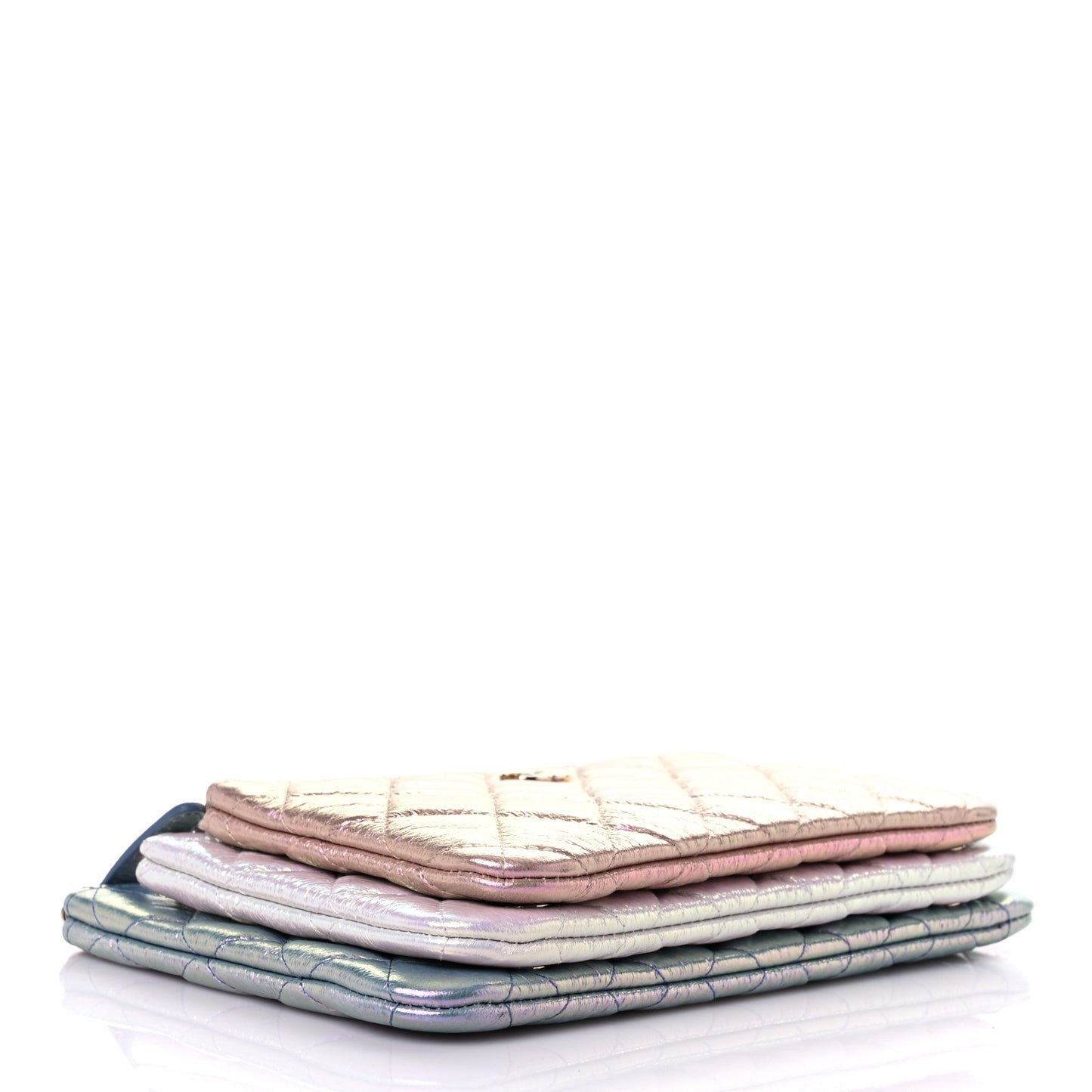 Iridescent Crumpled Calfskin Trio Cosmetic Case Blue Pink Ivory