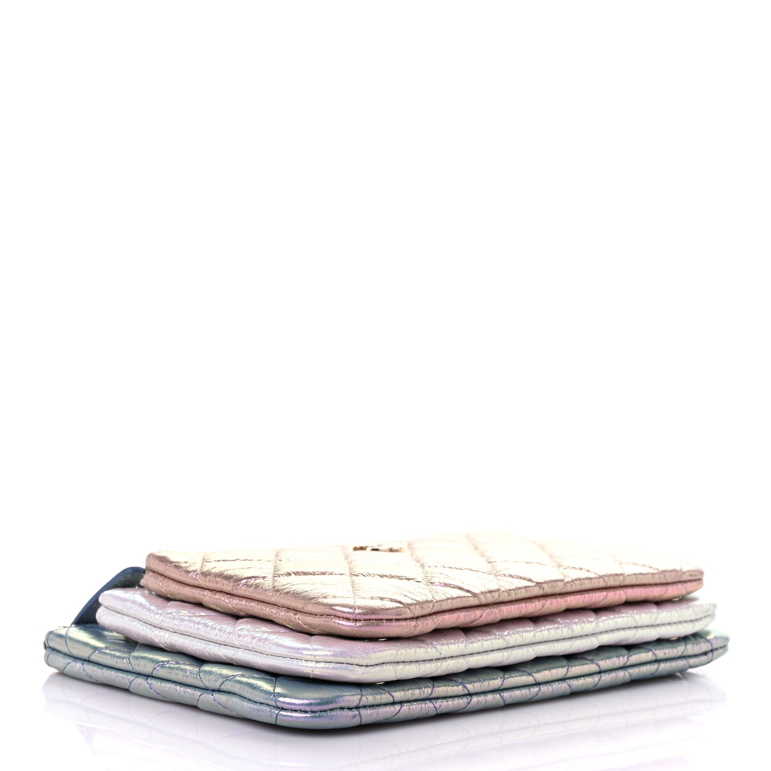 Chanel Iridescent Crumpled Calfskin Trio Cosmetic Case Blue Pink Ivory 4 of 12