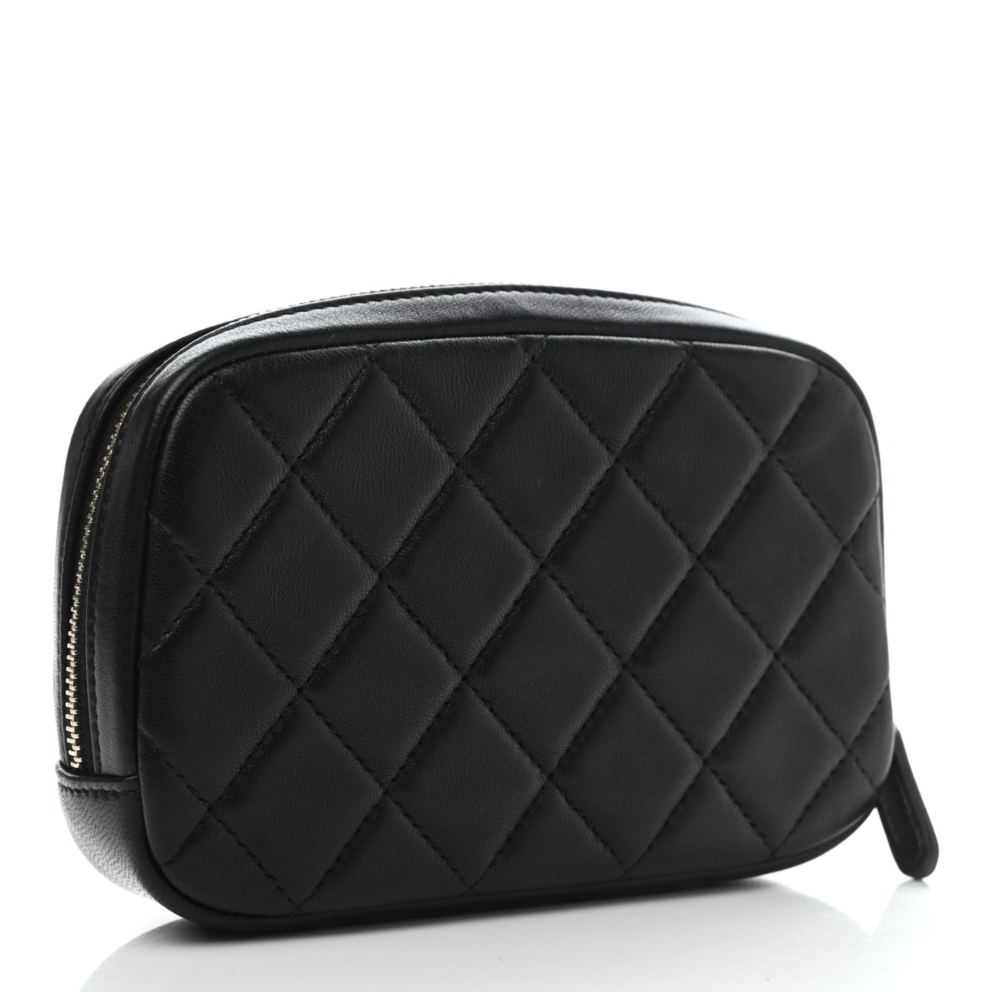 Lambskin Quilted Small Curvy Pouch Cosmetic Case Black