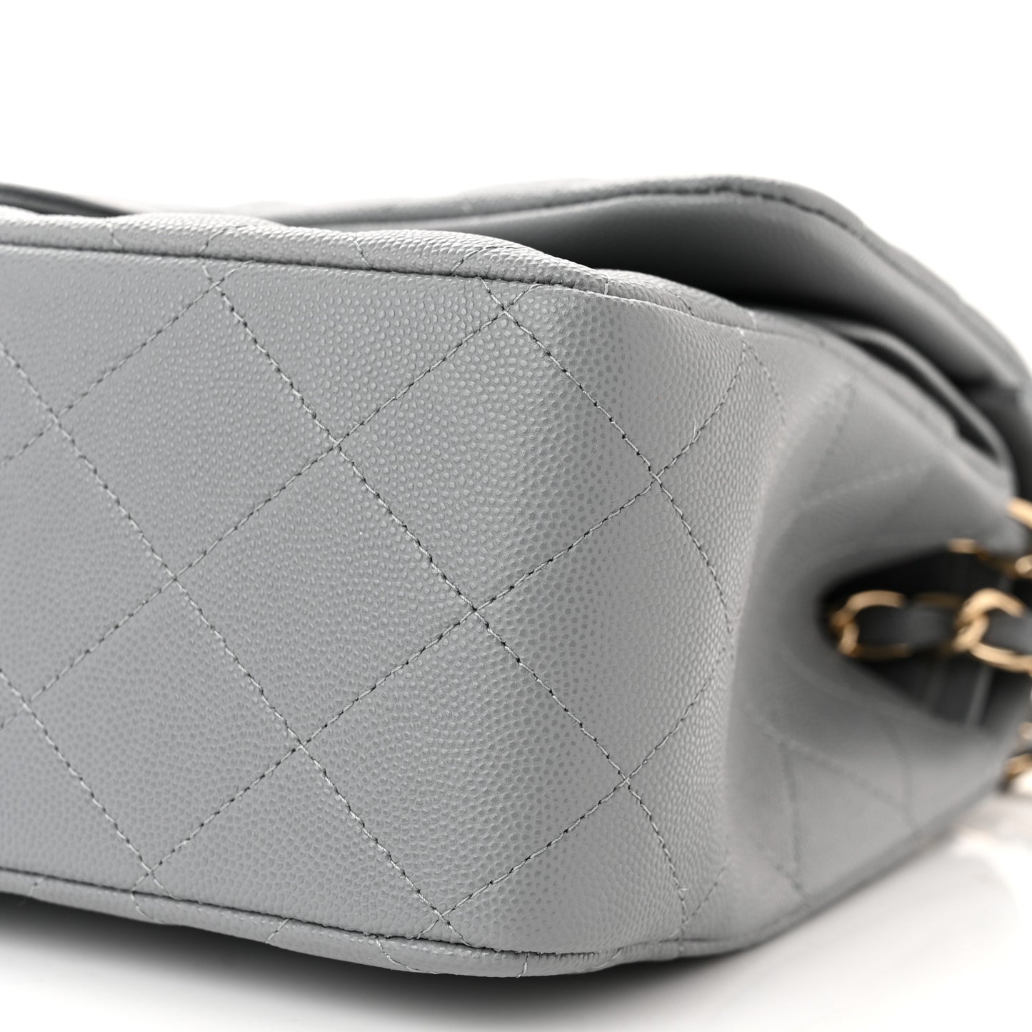 Caviar Quilted Jumbo Double Flap Grey
