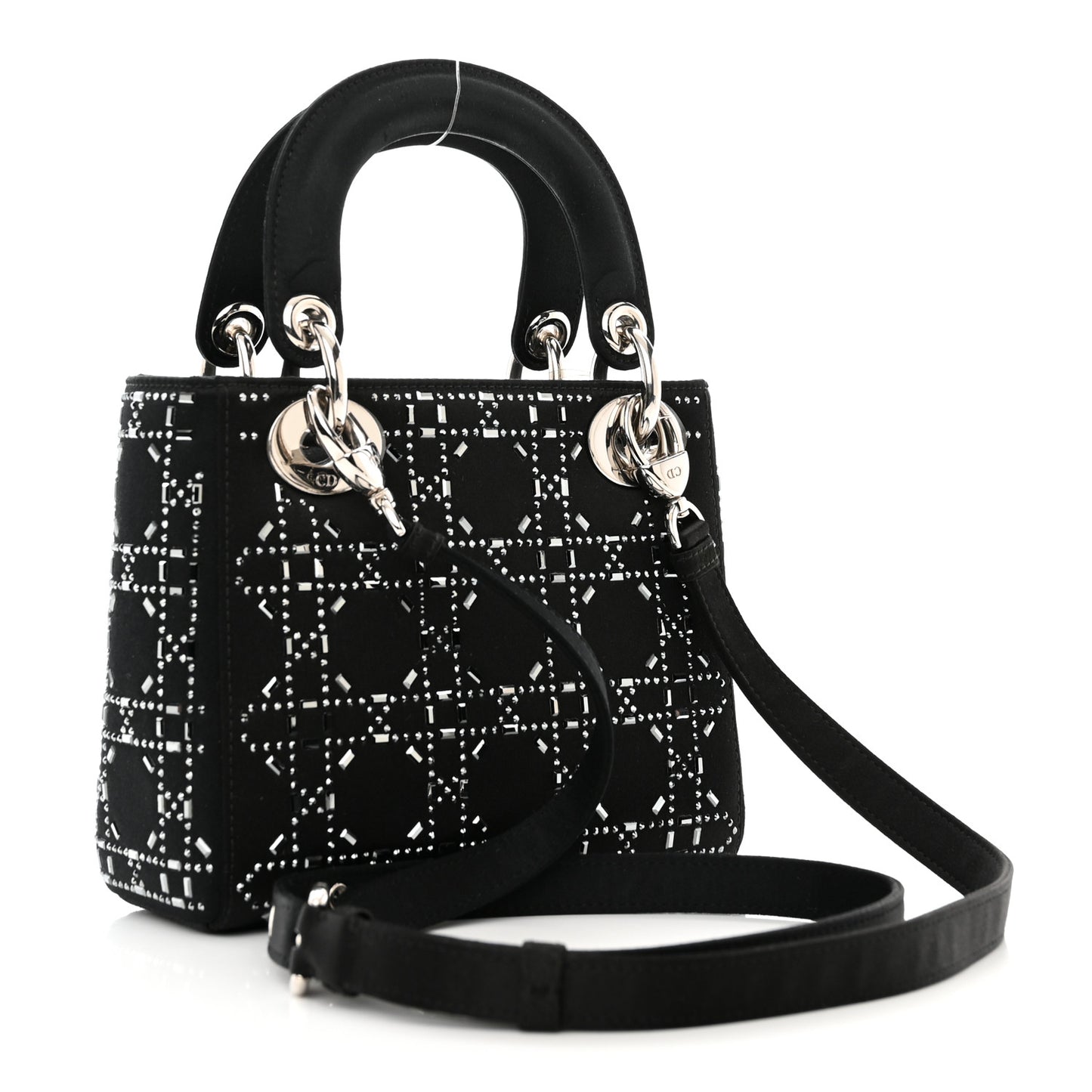 Satin Crystal Cannage Mini Lady Dior Black