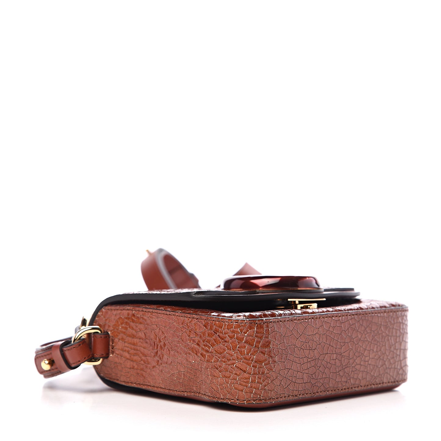 Patent Textured Shiny Calfskin Mini C Double Carry Sepia Brown